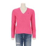 Reconditionn� - pull femme col v torsad�e rose - taille l - femme - rose