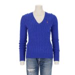 Reconditionn� - pull femme torsad� col v bleu - taille m - femme - bleu