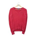 Reconditionn� - pull femme torsad� col v rouge - taille l - femme - rouge