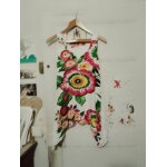 Robe asym�trique blanche motifs multicolores 34 xs desigual.
