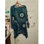 Robe asym�trique bleue motifs blancs 42 xl desigual.