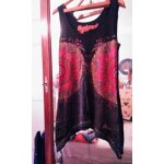 Robe asymtrique noire motifs colors perles cousues 42 xl desigual.