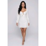 Robe blanche � pois femme � neuve avec �tiquette � manches longues � n?ud poitrine � taille s