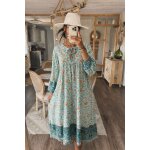 Robe boh�me fleurie bleu turquoise style baroque � manches longues � shein � s