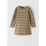 Robe � carreaux beige - marron (zara)