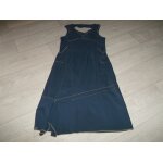 Robe christine laure fluide, bleu fonc�, liser�s marrons taille 38 tbe