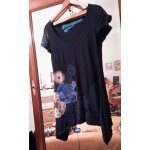 Robe courte asymtrique noir motifs bleus / gris + strass 40 l desigual.