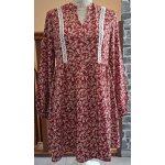 Robe courte fluide bordeaux � fleurs beige