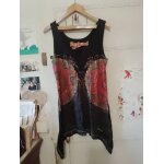 Robe courte noire motifs multicolores asym�trique 42 xl desigual.
