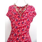 Robe d't courte liberty imprime fleurs rose rouge bleu - forme ballon, vol  volant, manches courtes, ...