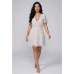 Robe femme fleurie blanche pastel � neuve avec �tiquette � manches courtes � col v � taille s