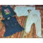 Robe jeans bleu + pyjama sans manche rose + veste manches longues blanches + d�bardeur gris - tcf carter ...