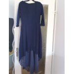 Robe longue (plus courte devant) bleue, bas ajour, col bateau tm