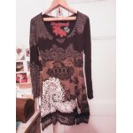 Robe marron bas dentelle marron imprim blanc / gris 42 xl desigual.
