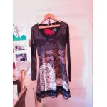 Robe marron motifs beiges / blancs bas dentelle marron 42 xl desigual.