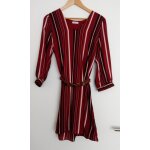 Robe mi longue bordeaux a rayures multicolore. manches longues. cache cache. polyester. taille 38