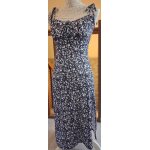 Robe mi - longue fendue devant noire imprim�e