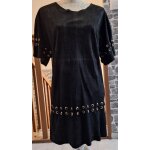 Robe noire en cuir de ch�vre avec des oeillets dor�s