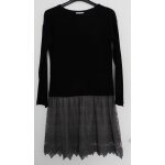 Robe noire en laine. dentelle en tulle gris asymtrique. promod. coton. taille 38