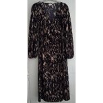 Robe portefeuille pliss�e longue noire et beige