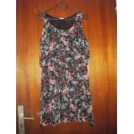 Robe sans manches, mi longue pinkie, taille 40, coloris noir imprim roses multicolores, taille lastique, ...