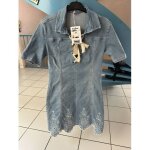Robe tee shirt en jeans bleu clair col lacet taille 36 desigual neuve