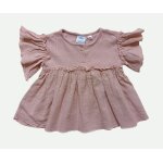 Robe vieux rose a manches courtes. volants. zara. coton. elasthanne. taille 18 / 24 mois. 92 cm