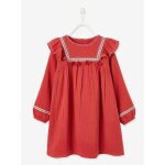 Robe  volants en gaze de coton fille dtails brods et galons iriss (vertbaudet)