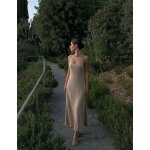 Robe zara beige bretelles fines midi fluide minimaliste longueur 129 cm xs s m