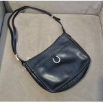 Sac bandouli�re vintage pourchet paris en cuir noir made in france