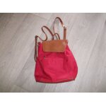 Sac � dos francinel nylon rouge et cuir marron tbe