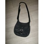 Sac fuchsia cuir peau grain� noir multipoches tbe