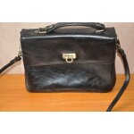 Sac � main & bandouli�re hexagona en cuir v�ritable - noir classique