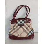 Sac � main burberry - toile check et cuir verni bordeaux