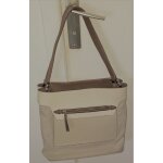 Sac  main lancaster - beige / garnitures marron clair - textile enduit garni cuir de vachette - doublure ...