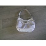 Sac  main lancaster port paule nylon blanc et cuir argent