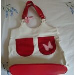 Sac  main shopping cacharel en toile de coton blanc poches et anses rouges