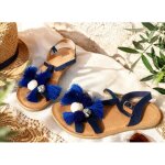 Sandales eram fille t35 bleu marine � pompons ? bon �tat