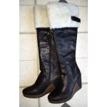 Scholl bottes compens�es en cuir noir iris� revers fourrure blanc t 38