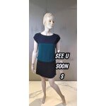 See u soon taille 36 superbe robe doublée manches courtes noire verte polyester See u soon taille 36 superbe robe doublée manches courtes noire verte polyester