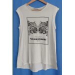 T - shirt beige mouchet�. imprim� 2 t�tes de gu�pard. etam. viscose. lin. taille 38