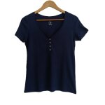 T shirt bleu marine. col v. camaieu. coton bio. taille s / 36.