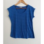 T shirt bleu � rayures paillettes. manches courtes. col rond. tex. taille s / 38