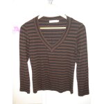 T - shirt cache - cache, col v  rayures marron / noir - taille l