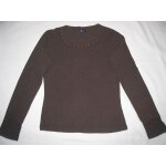 T - shirt (col rond) creeks , marron , manches longues, petites perles À l'encolure T - shirt (col rond) creeks , marron , manches longues, petites perles À l'encolure