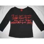 T - shirt (col v) jennyfer miss j n y , noir avec inscriptions rouges, manches longues