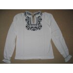 T - shirt (col v) zara t r f , blanc  motifs noirs, manches longues
