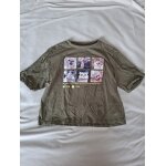 T - shirt fille kaki, dessin de chat, en tr�s bon �tat, marque g�mo, taille 12 ans