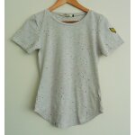 T shirt gris chin� � points noirs. ecusson. only. coton. elasthanne. taille 38