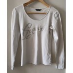 T - shirt guess blanc manches longues � logo strass